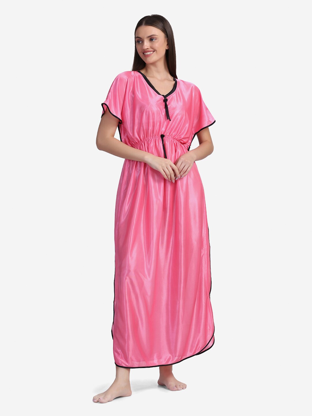 

Sugathari Pink Maxi Satin Nightdress