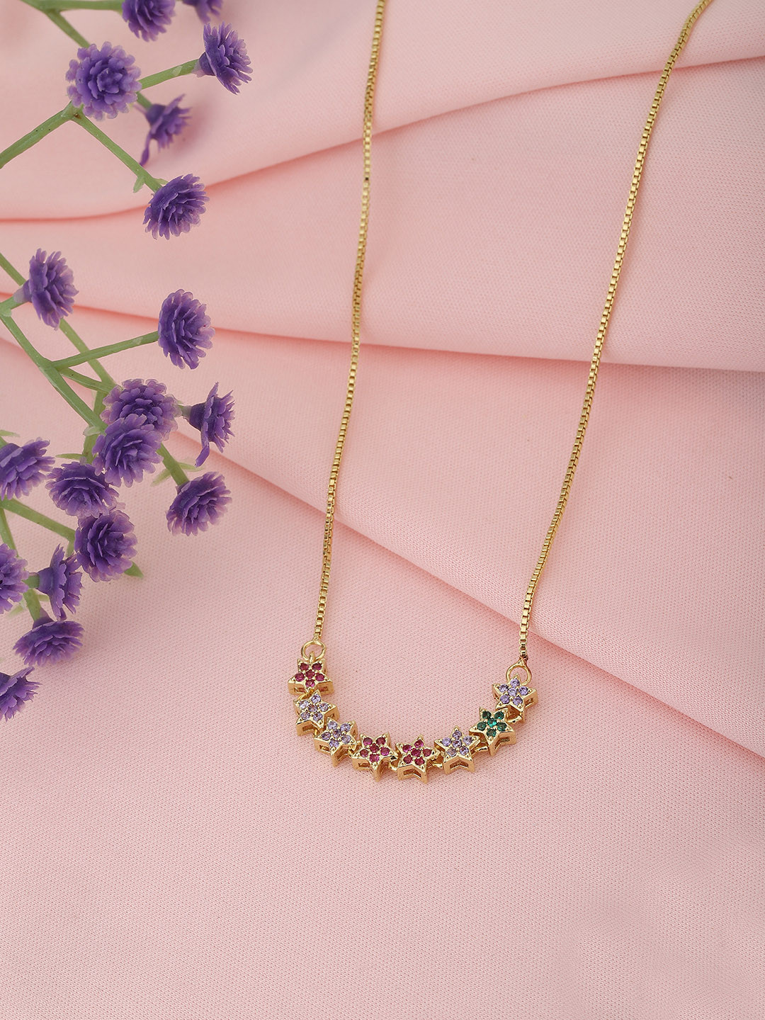 

Carlton London Gold-Plated CZ Studded Star Shaped Necklace