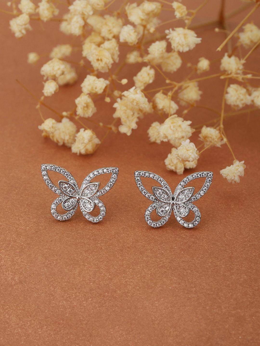 

Carlton London Silver-Toned Butterfly Shaped Studs Earrings