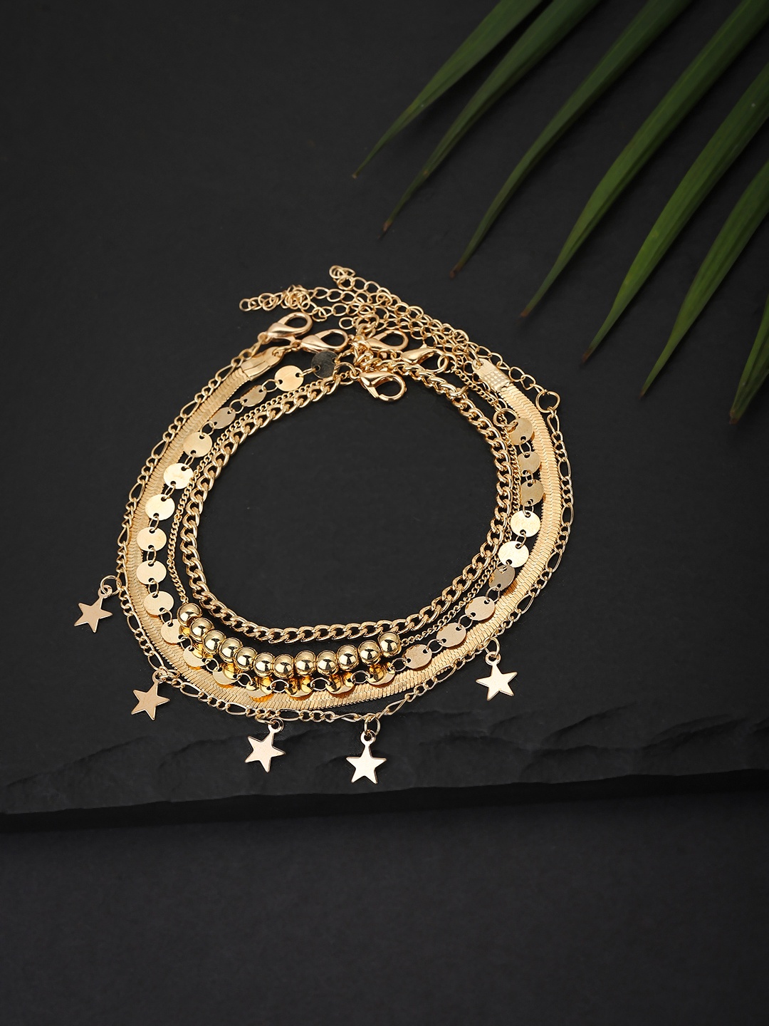 

Carlton London Set of 5 Gold Plated Multi-Layered Anklet