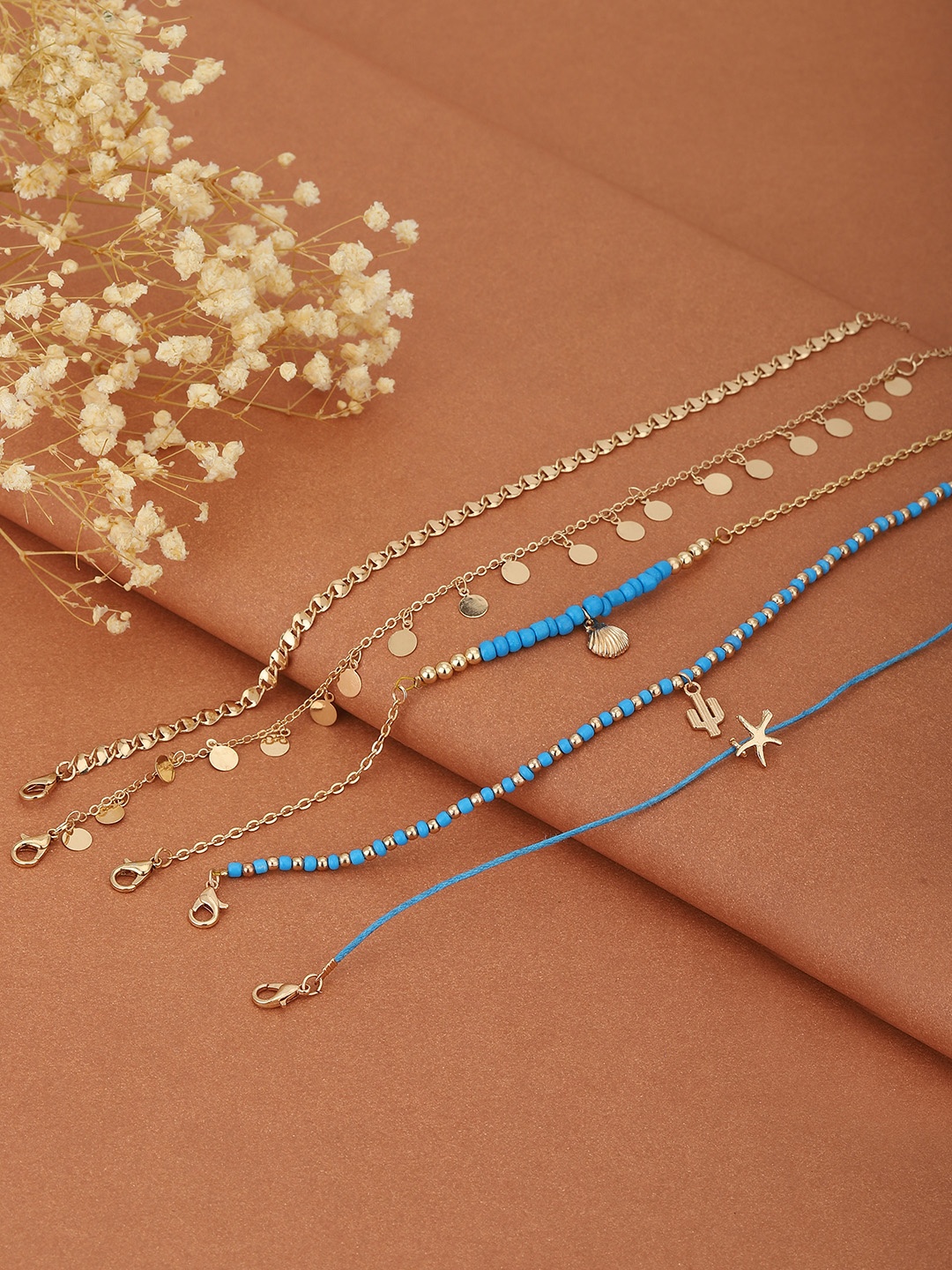 

Carlton London Set of 5 Gold Plated Multi-Layered Anklet, Blue