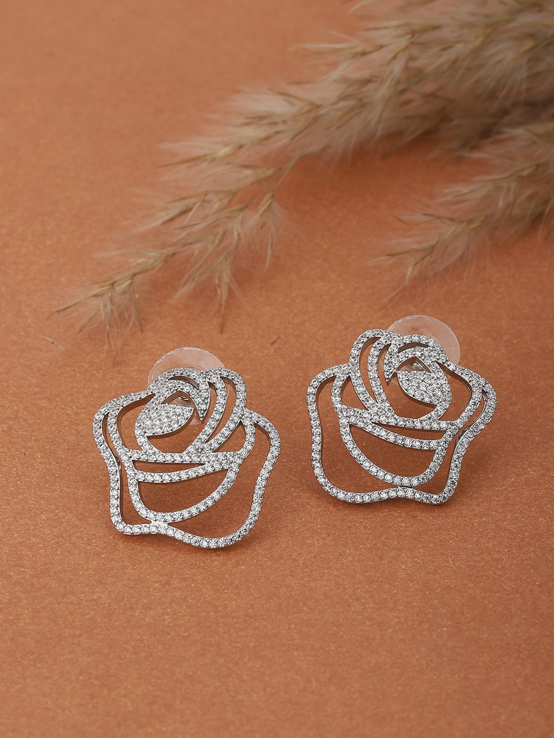 

Carlton London Silver-Toned Floral Studs Earrings