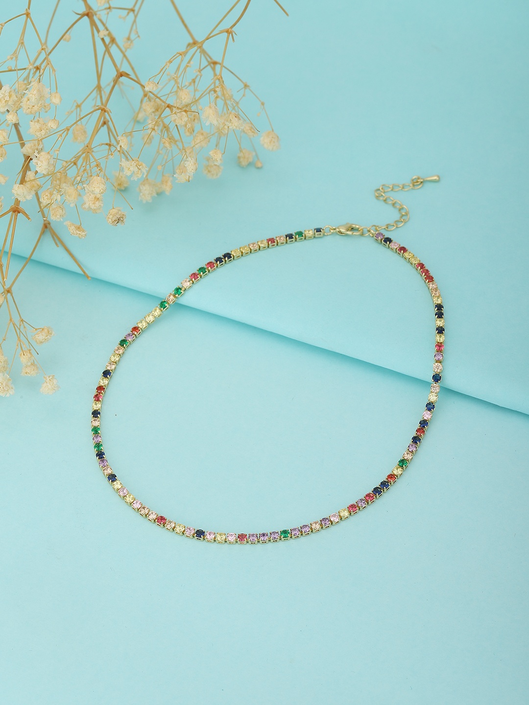 

Carlton London Multicoloured Gold-Plated CZ Studded Necklace, Multi