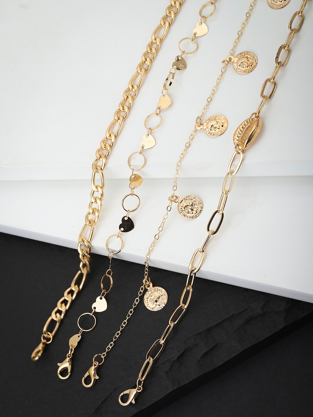 

Carlton London Set of 4 Gold Plated Multi-Layered Anklet