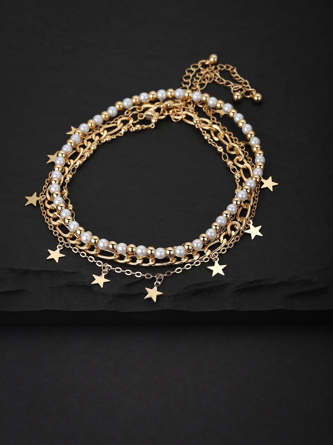

Carlton London Set of 4 Gold Plated Multi-Layered Anklet