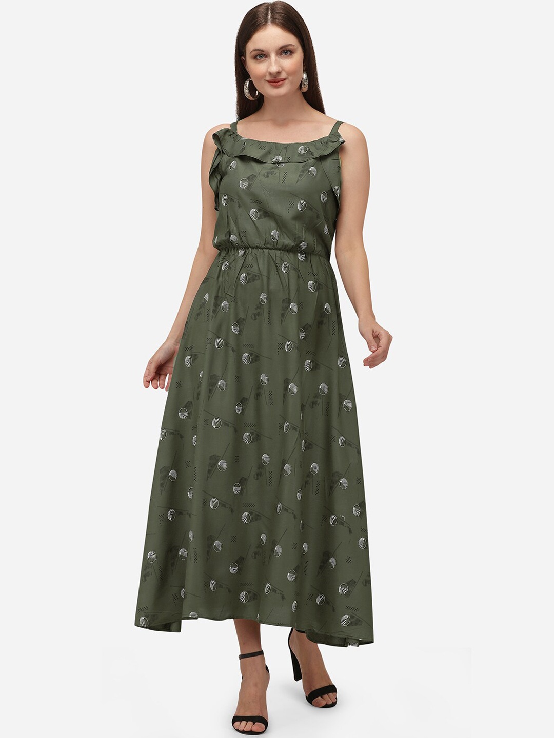 

Nimayaa Women Green Abstract Print Cotton Maxi Dress