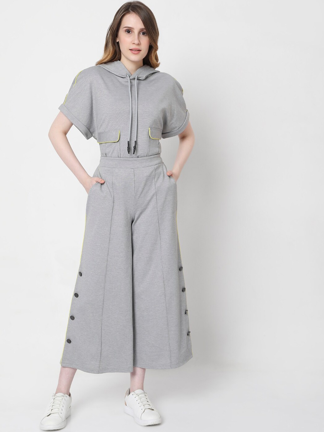 

Vero Moda Women Grey Flared High-Rise Pleated Culottes Trousers