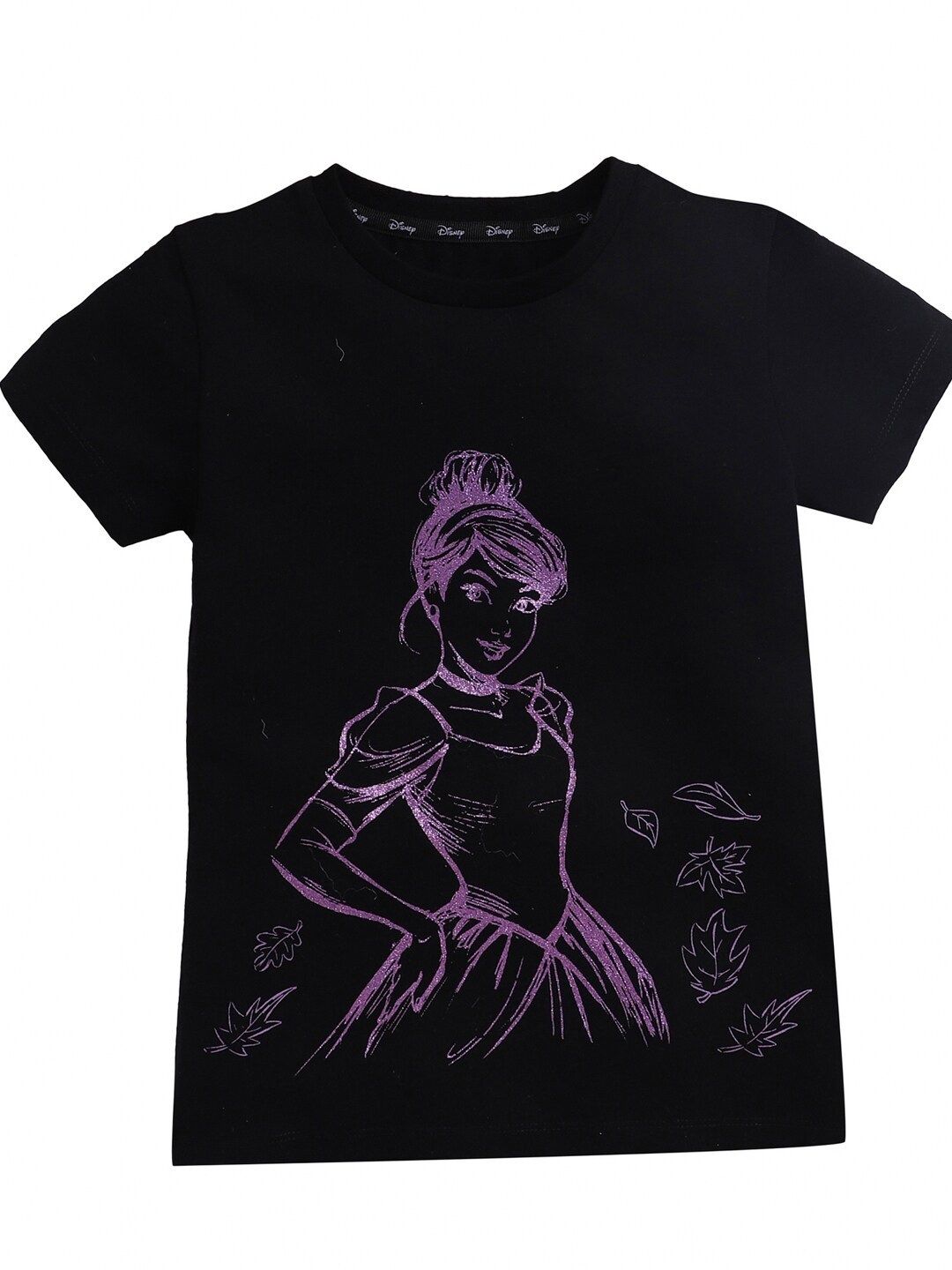 

KINSEY Girls Black & Lavender Dinsey Princess Printed Pure Cotton T-shirt