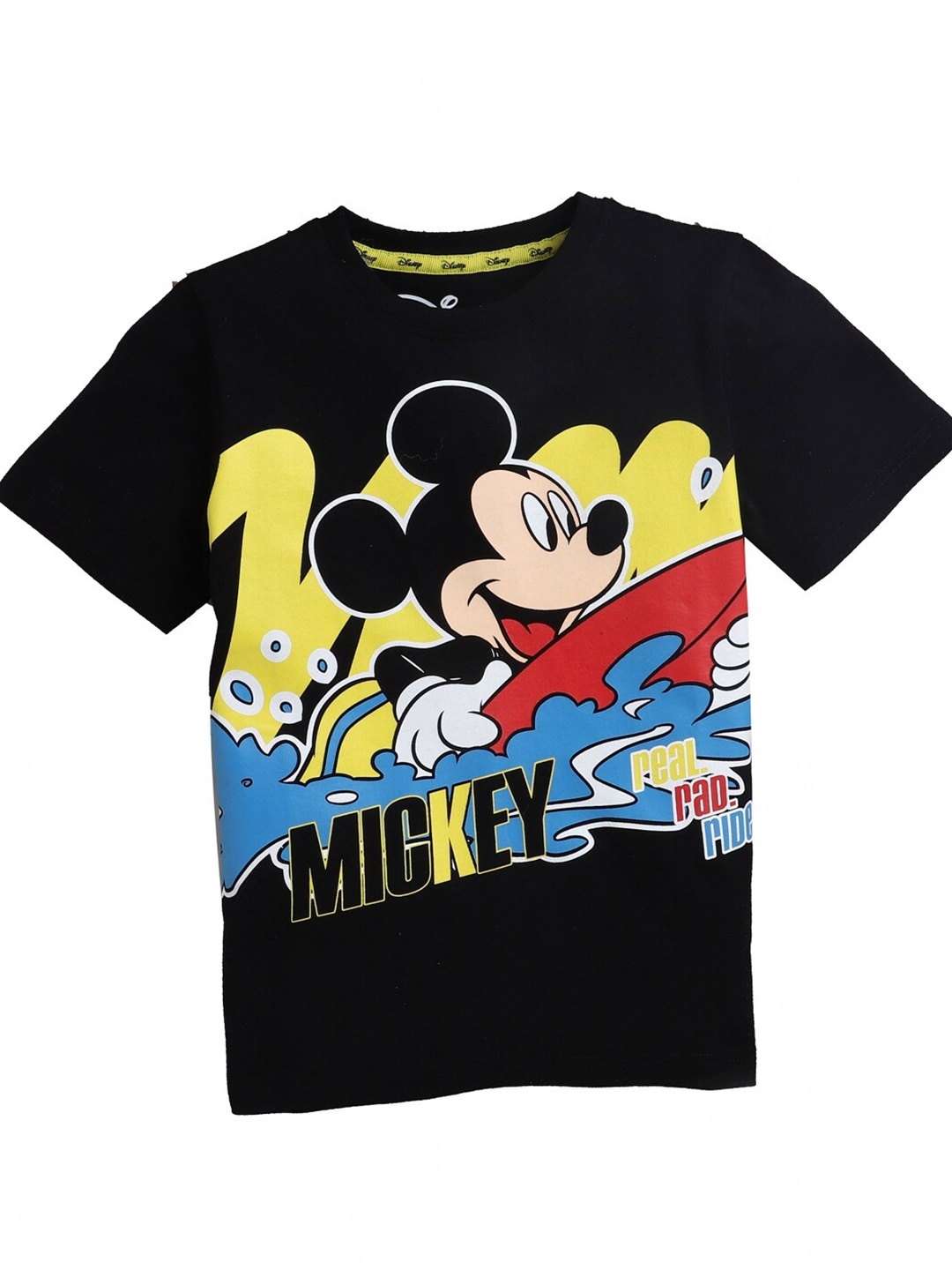 

KINSEY Boys Black & Yellow Mickey Mouse Printed Bio Finish T-shirt