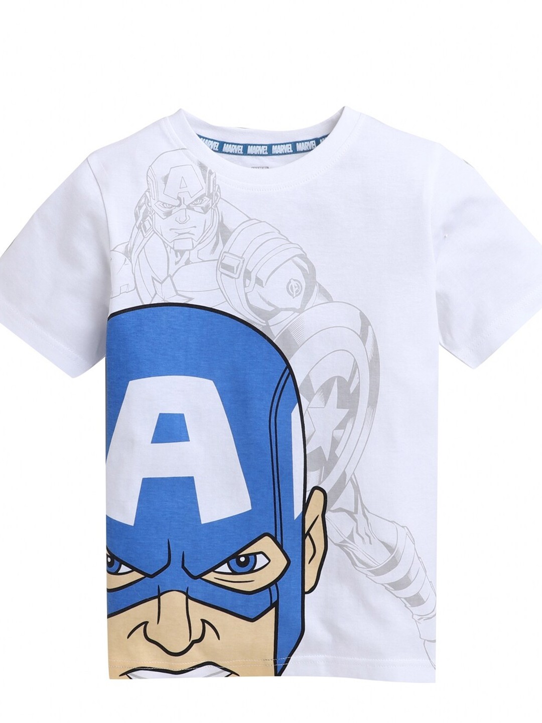 

KINSEY Boys White & Blue Captain America Printed Bio Finish Pure Cotton T-shirt