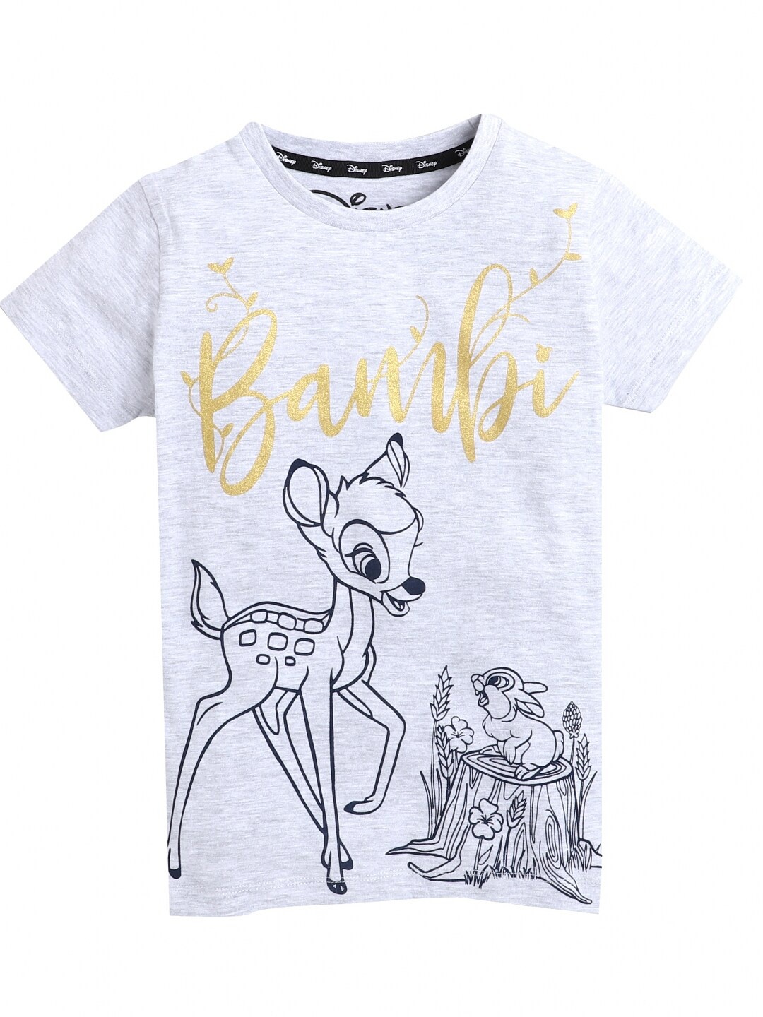 

KINSEY Girls Grey Melange & Black Bambi Shimmer Printed Pure Cotton T-shirt