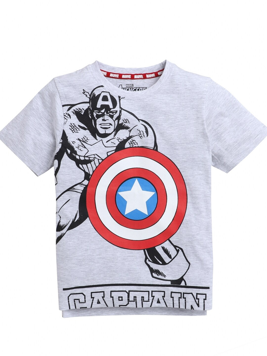 

KINSEY Boys Grey Melange & Red Captain America Printed T-shirt