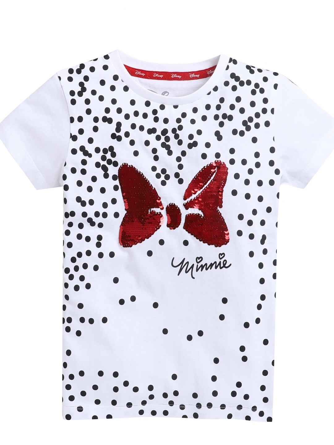 

KINSEY Girls White & Red Minnie Mouse Embellished Bio Finish Pure Cotton T-shirt