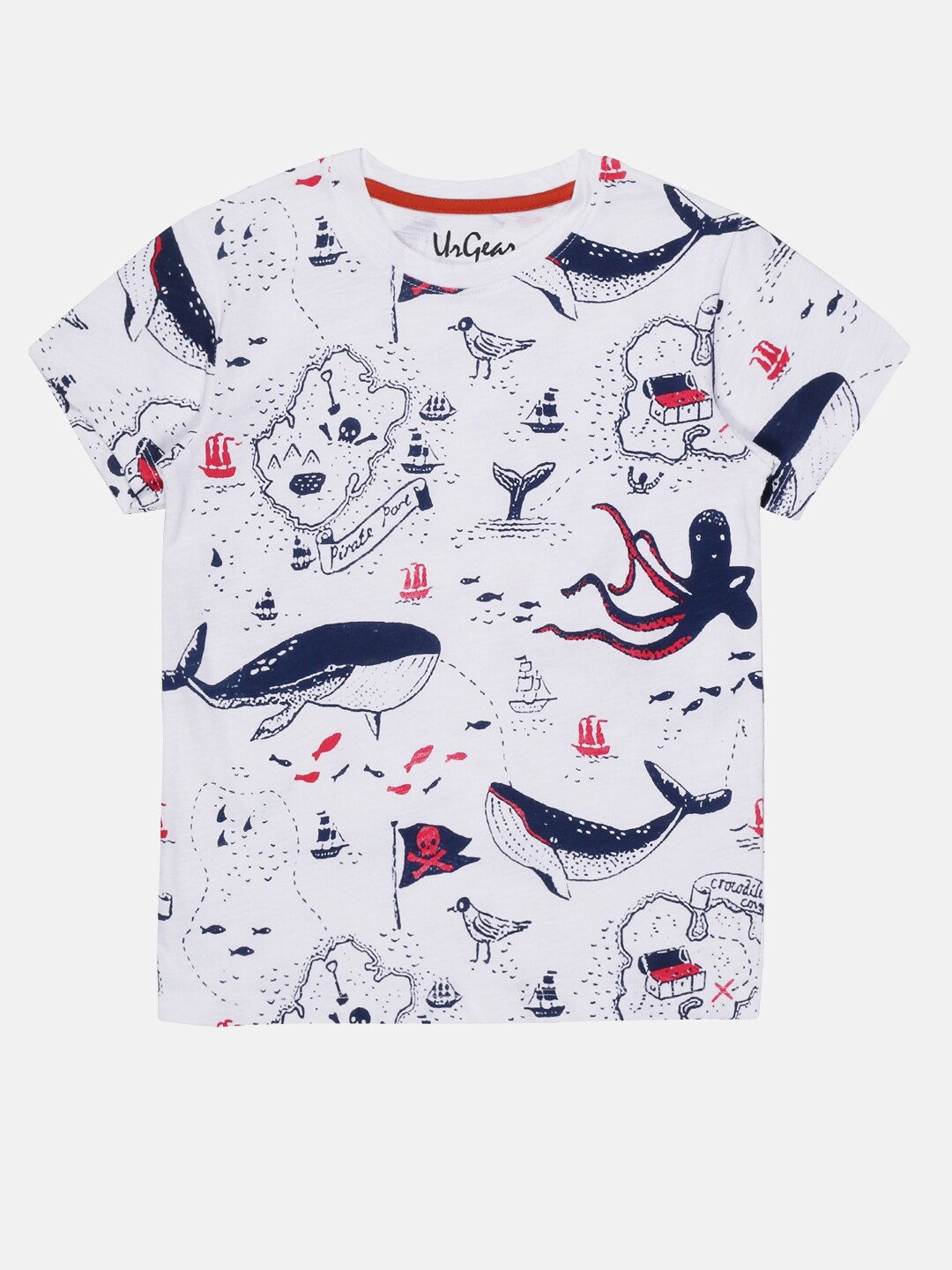 

UrGear Boys White & Black Printed Pure Cotton T-shirt