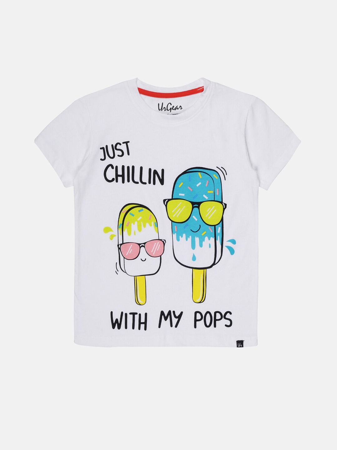 

UrGear Boys White & Black Printed Cotton T-shirt