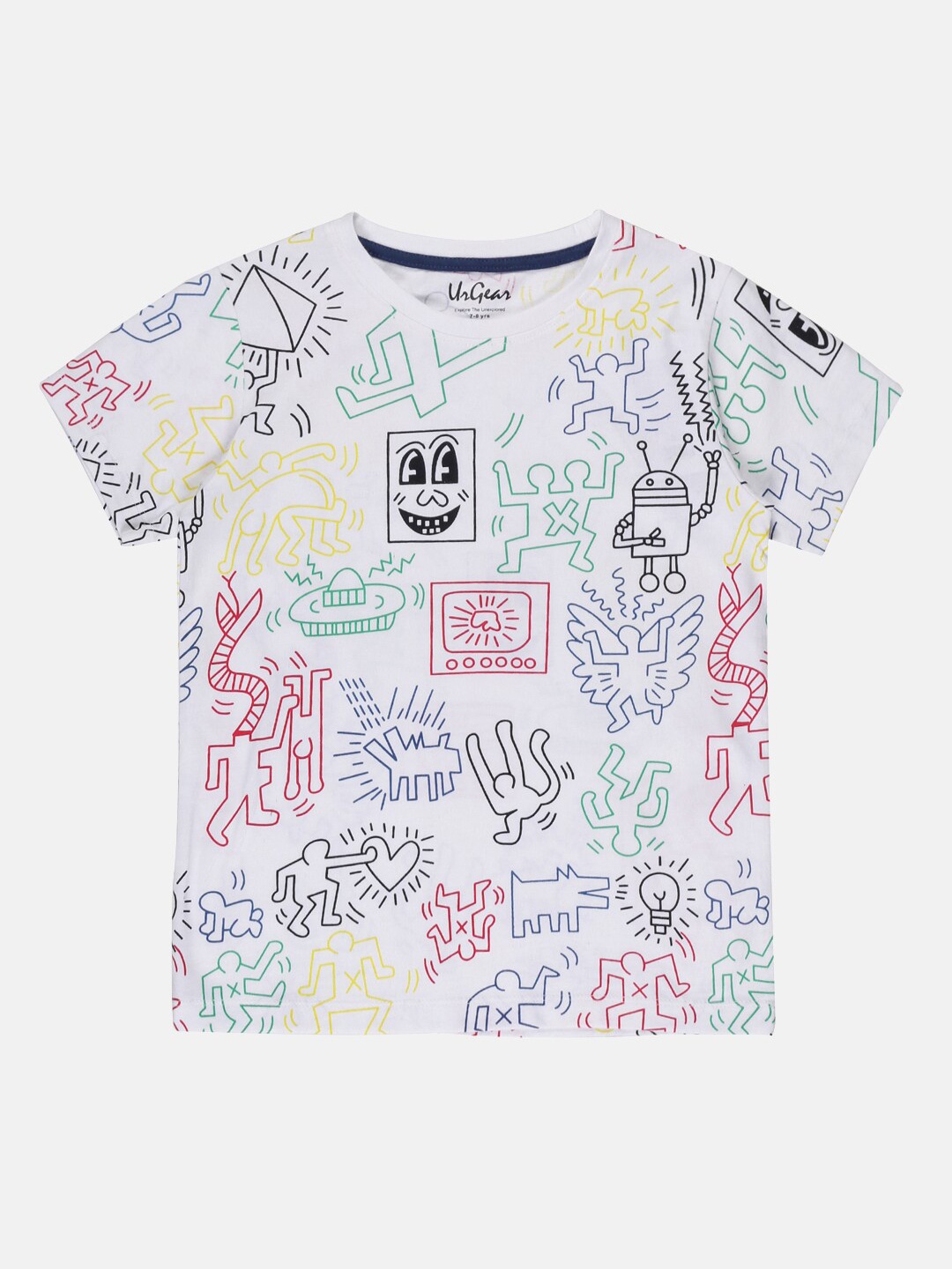 

UrGear Boys White & Red Printed Round Neck Organic Cotton T-shirt