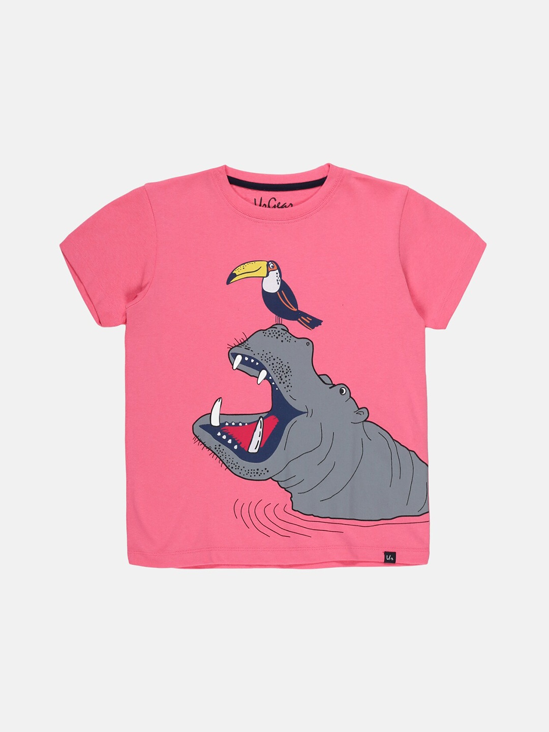 

UrGear Boys Pink & Grey Printed Pure Cotton T-shirt