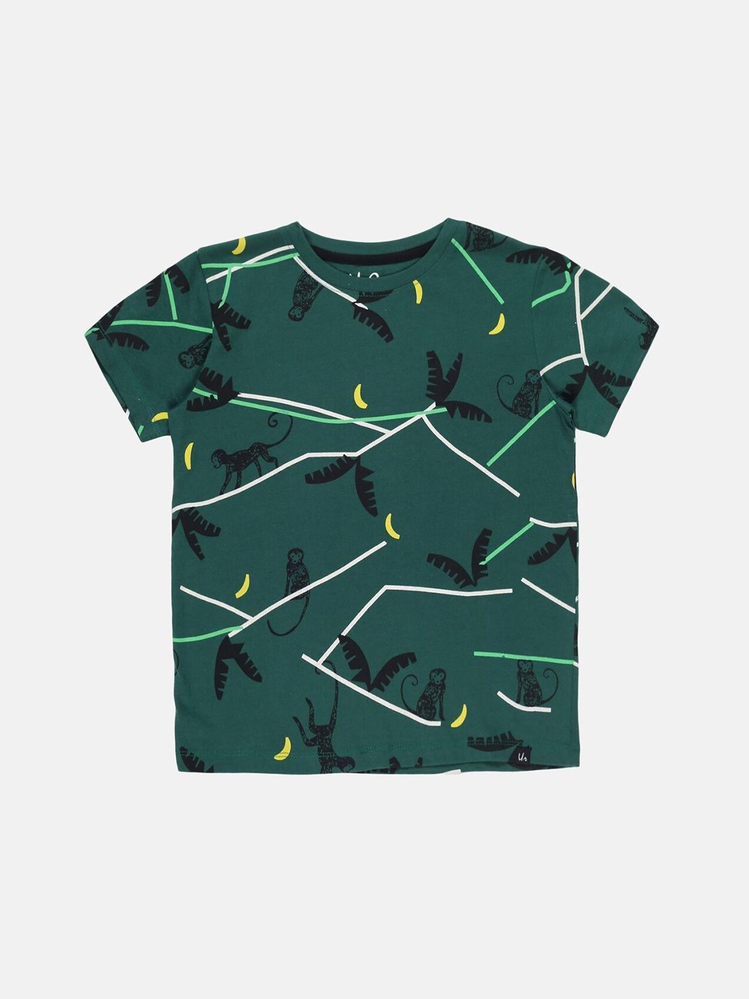 

UrGear Boys Green & Black Printed Cotton T-shirt
