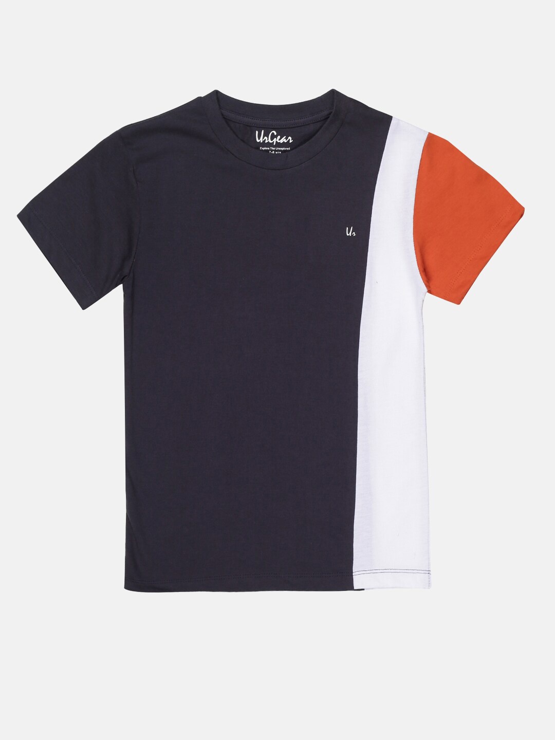 

UrGear Boys Navy Blue & White Colourblocked Pure Cotton T-shirt