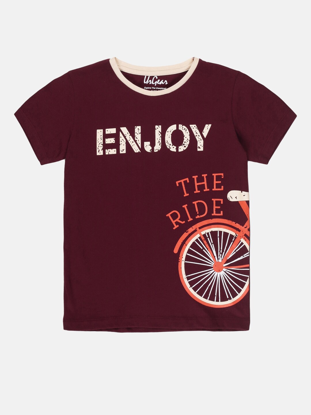 

UrGear Boys Burgundy Typography Printed Applique T-shirt