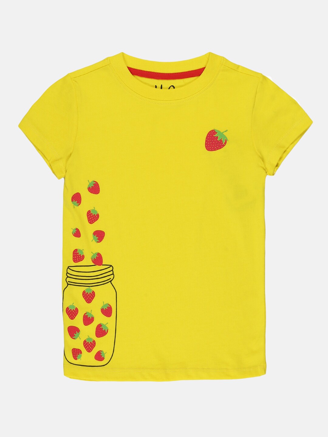 

UrGear Girls Yellow & Red Printed Pure Cotton T-shirt