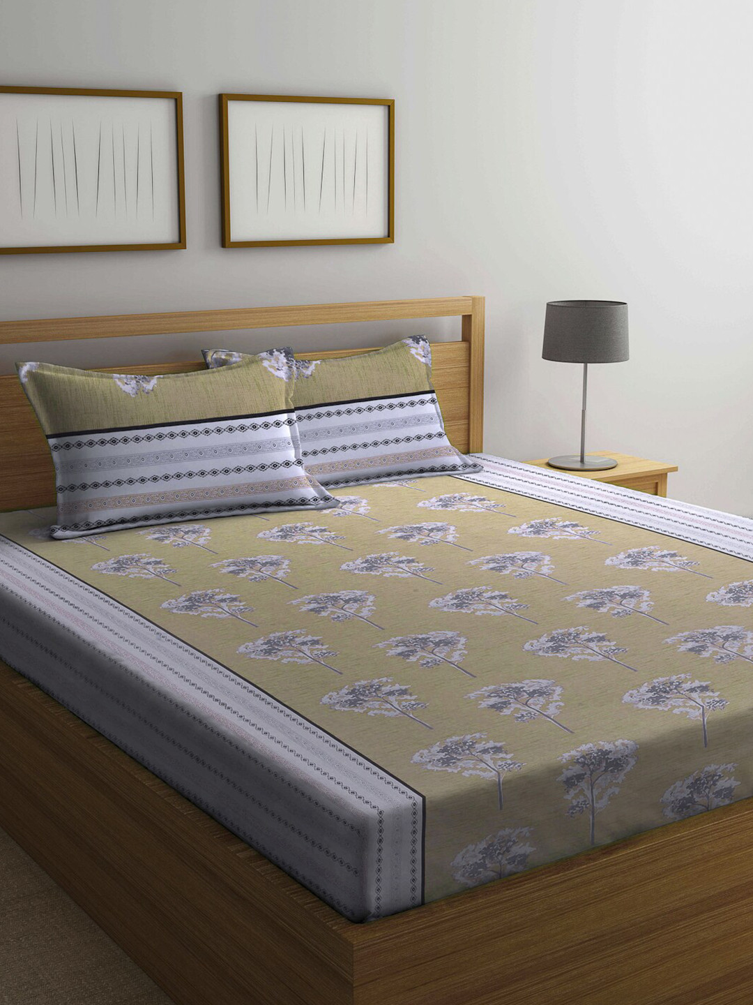 

KLOTTHE Mustard Yellow Floral 210 TC Pure Cotton King Bedsheet with 2 Pillow Covers