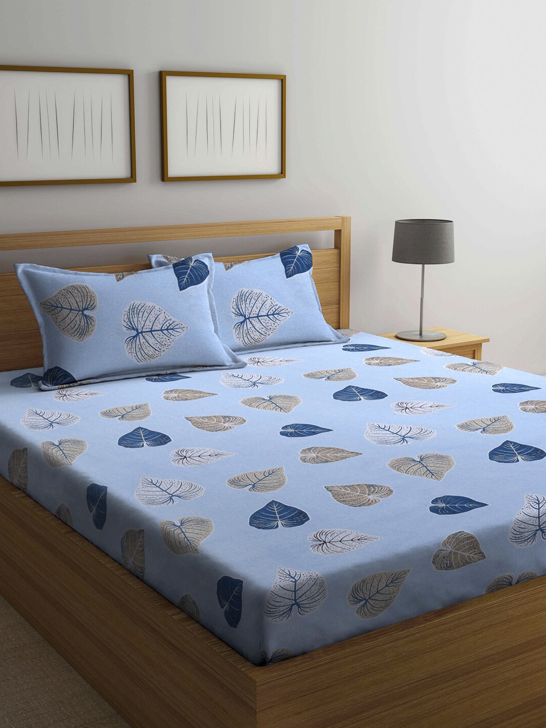 

KLOTTHE Blue & Grey Floral 210 TC King Bedsheet with 2 Pillow Covers