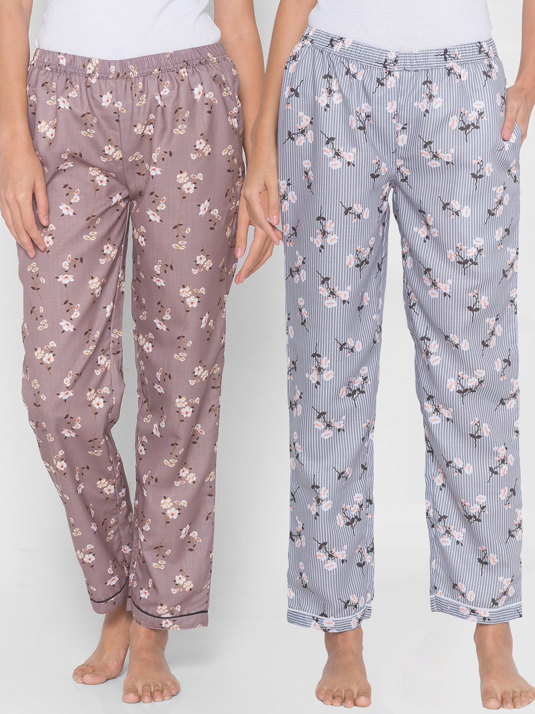 

FashionRack Women Grey & Brown Pack of 2 Cotton Lounge Pants