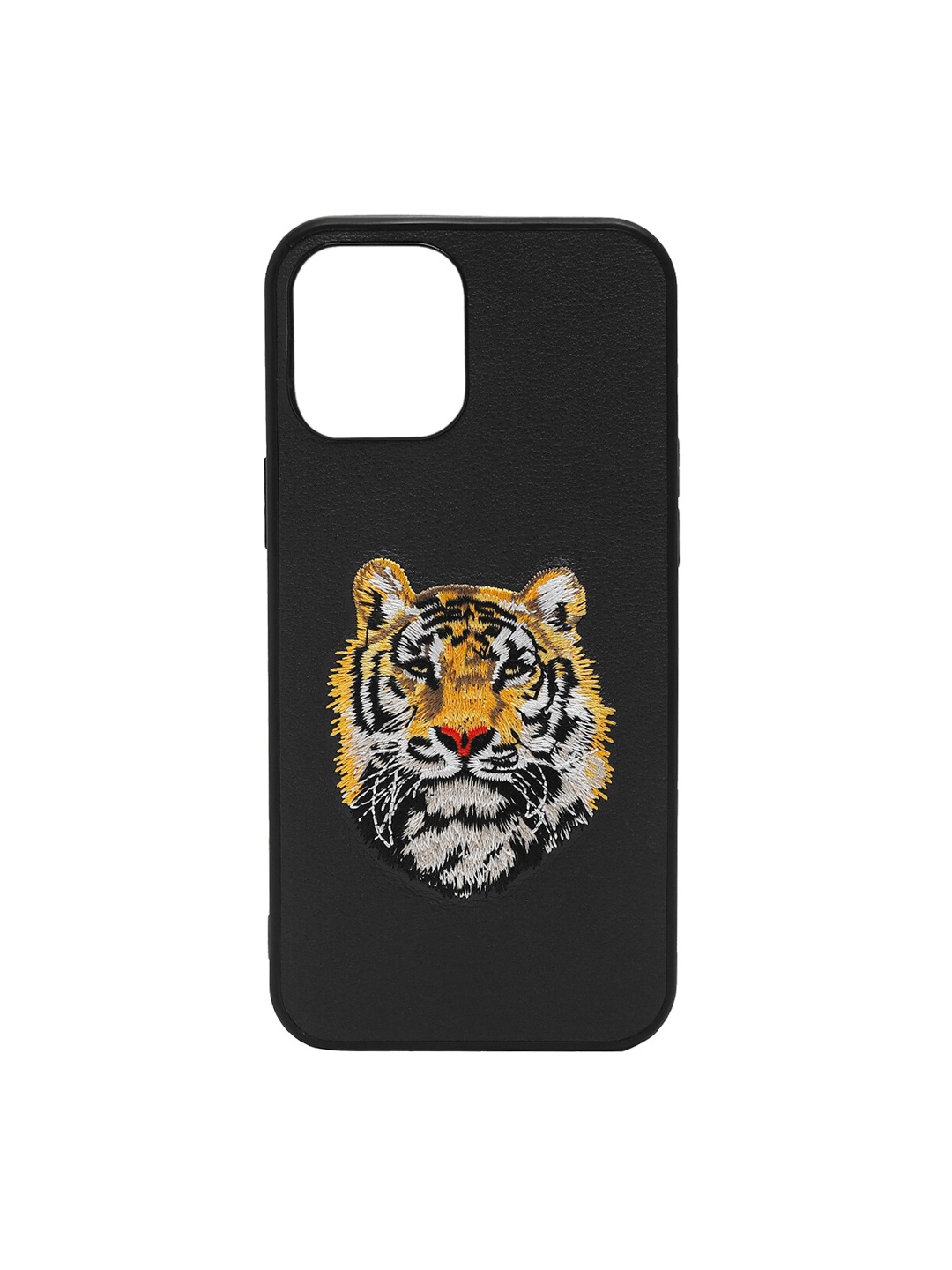 

TREEMODA Unisex Black Tiger-Printed Leather iPhone 13 Pro Back Case