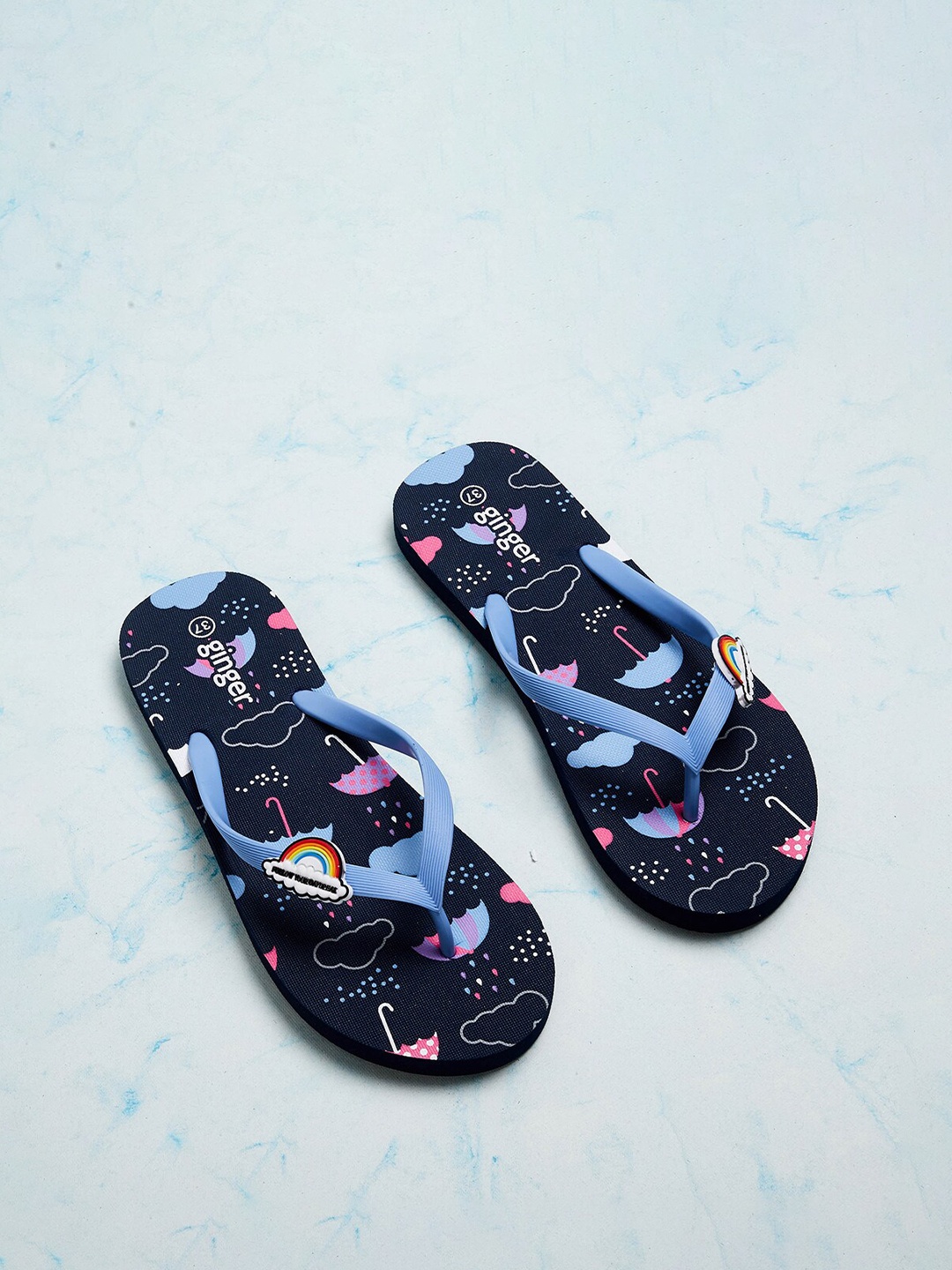 

Ginger by Lifestyle Women Navy Blue & Pink Printed Thong Flip-Flops