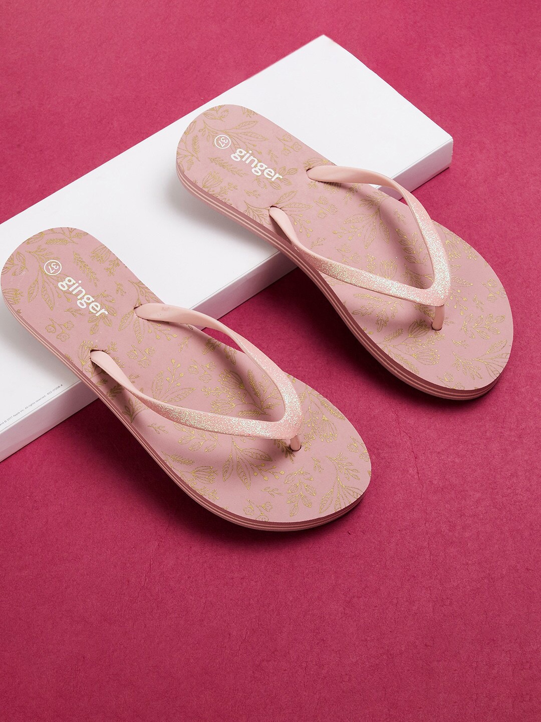 

Ginger by Lifestyle Women Pink & Green Printed Thong Flip-Flops