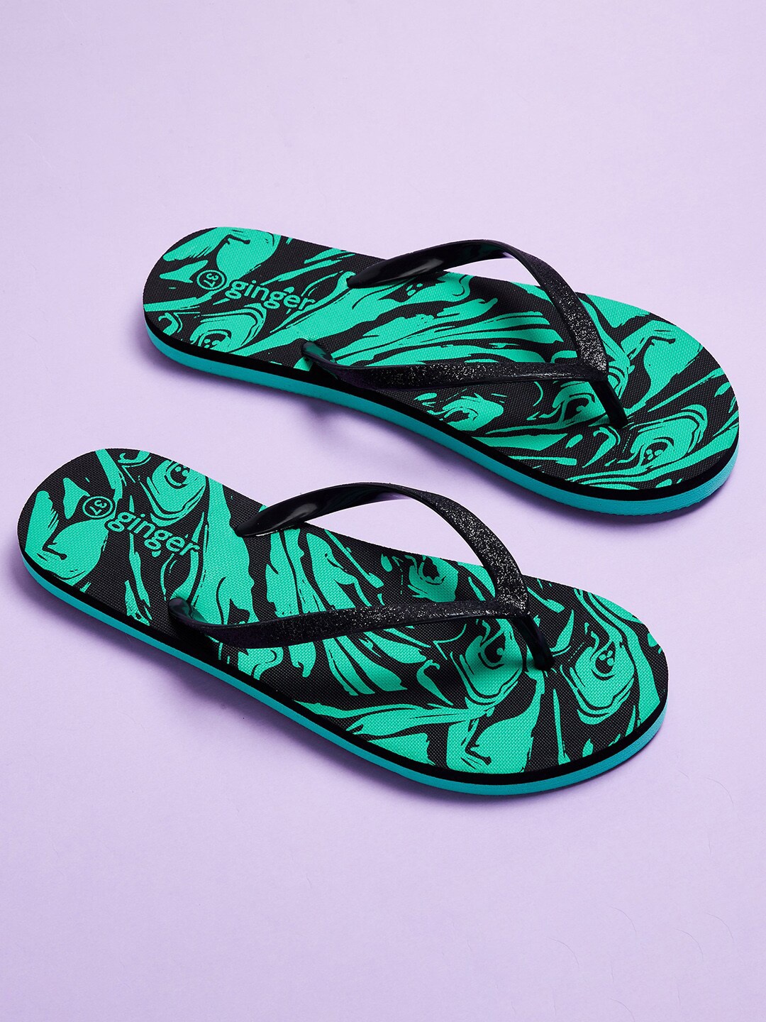 

Ginger by Lifestyle Women Black & Green Printed Thong Flip-Flops