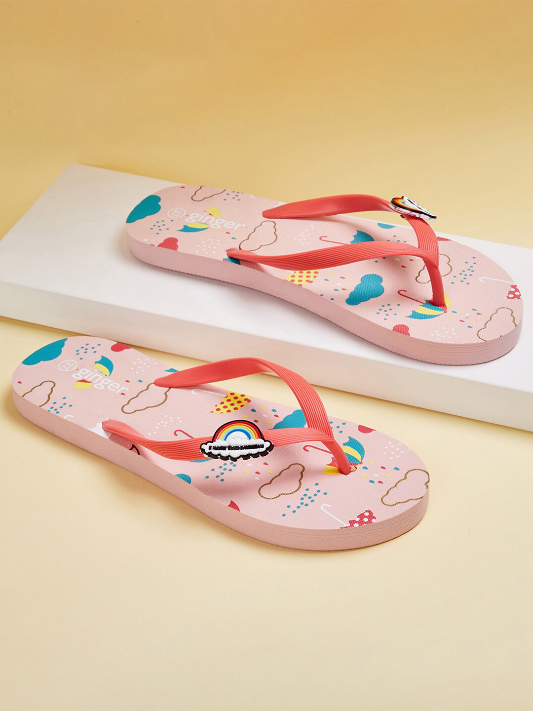 

Ginger by Lifestyle Women Pink & Blue Printed Thong Flip-Flops