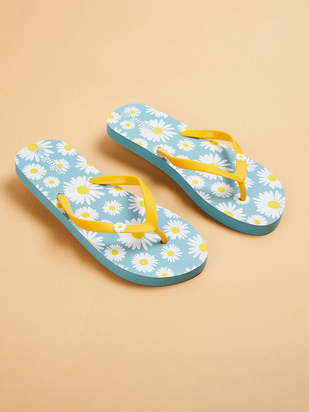 

Ginger by Lifestyle Women Yellow & White Printed Thong Flip-Flops