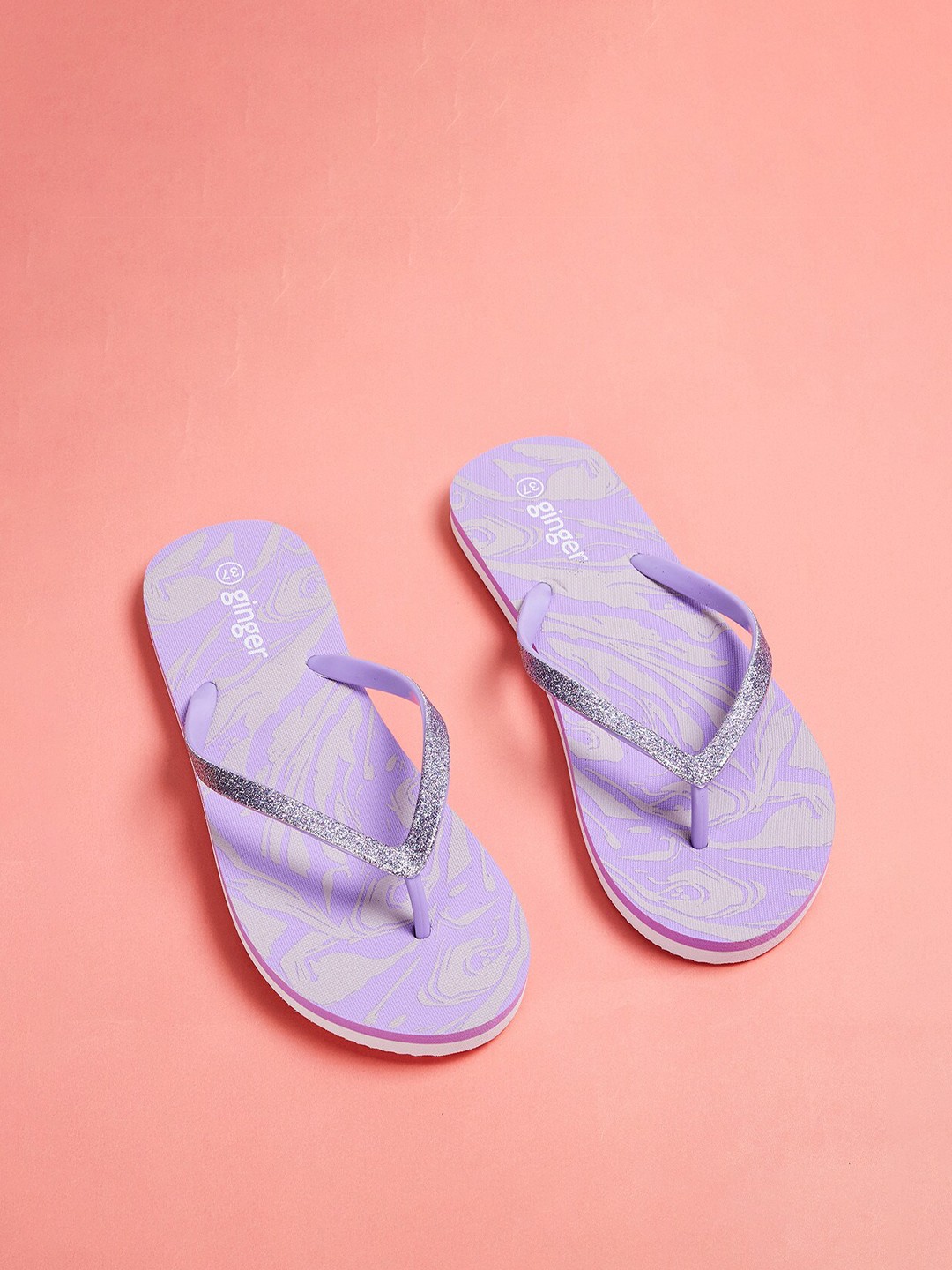 

Ginger by Lifestyle Women Purple & Silver-Toned Printed Thong Flip-Flops