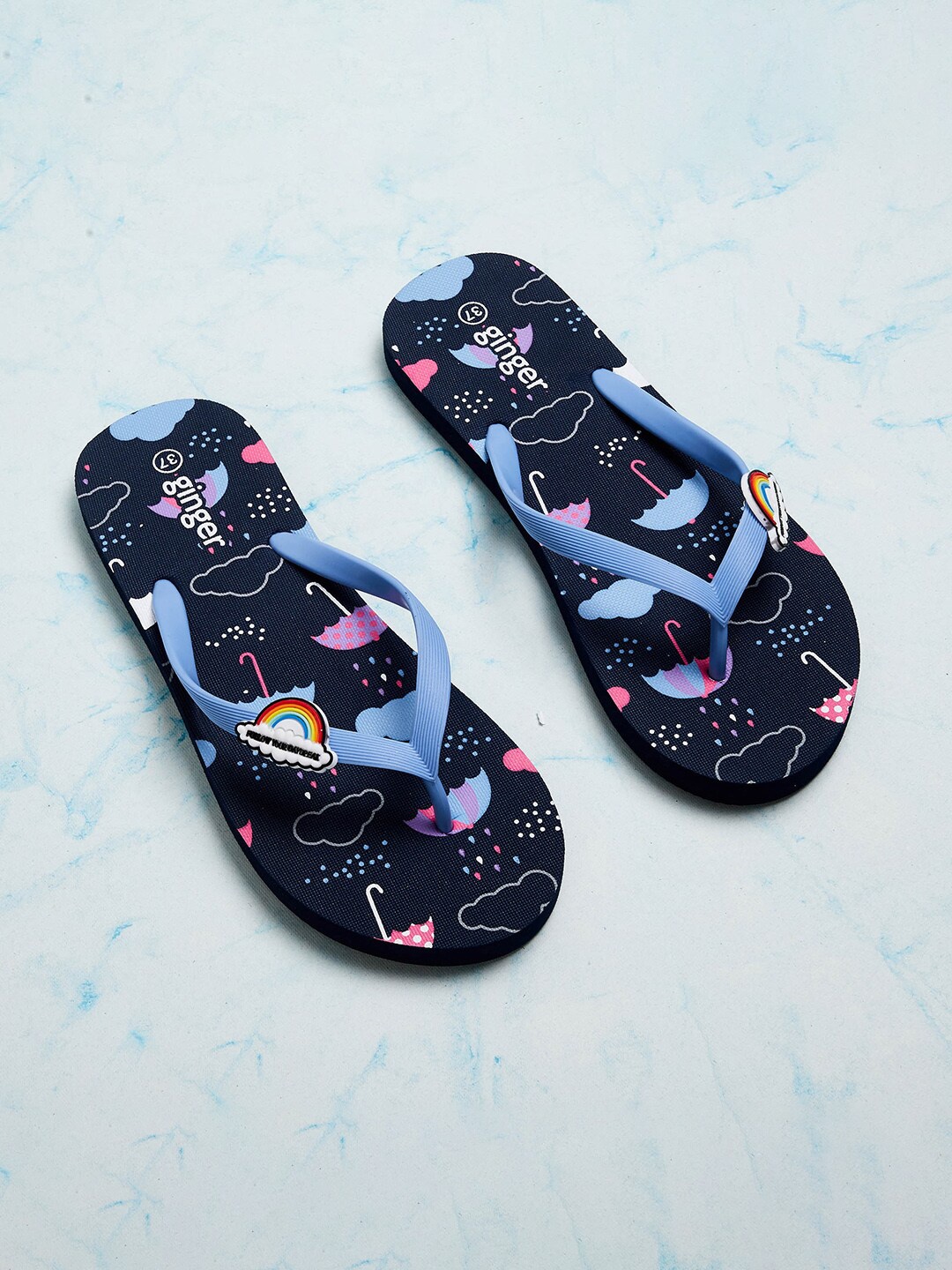 

Ginger by Lifestyle Women Navy Blue Printed Thong Flip-Flops