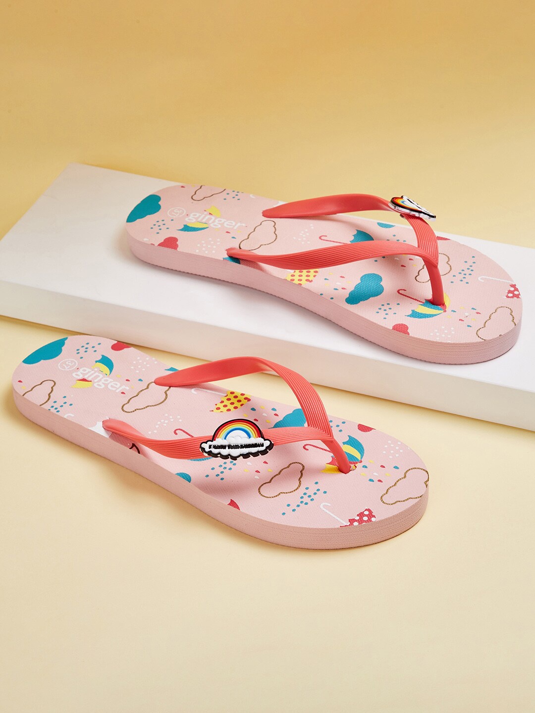 

Ginger by Lifestyle Women Pink & Blue Printed Thong Flip-Flops