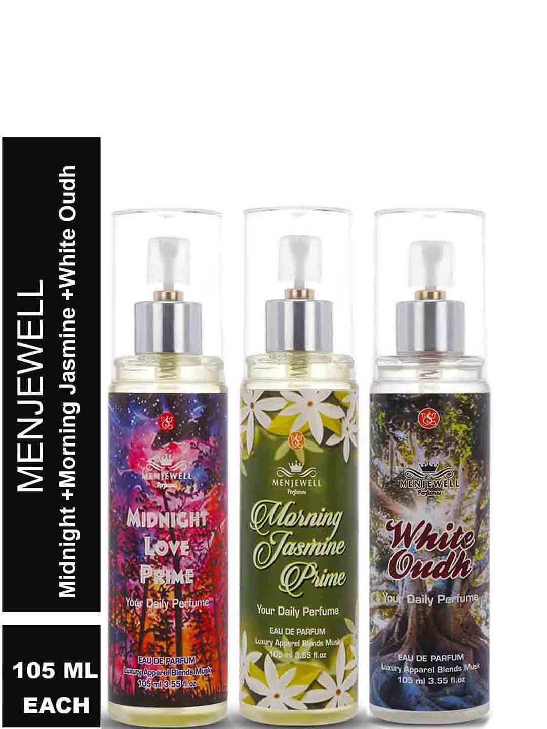

Menjewell Set of 3 Perfumes - MidNight Love - Morning Jasmine & White Oudh, Transparent