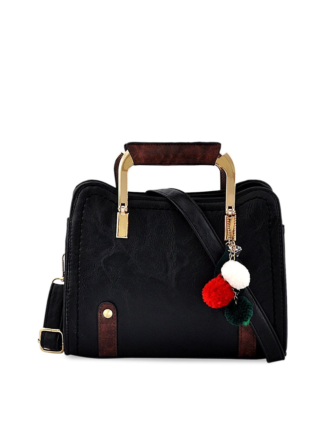 

Pez dorado Black Textured Structured Handheld Bag with Tasselled