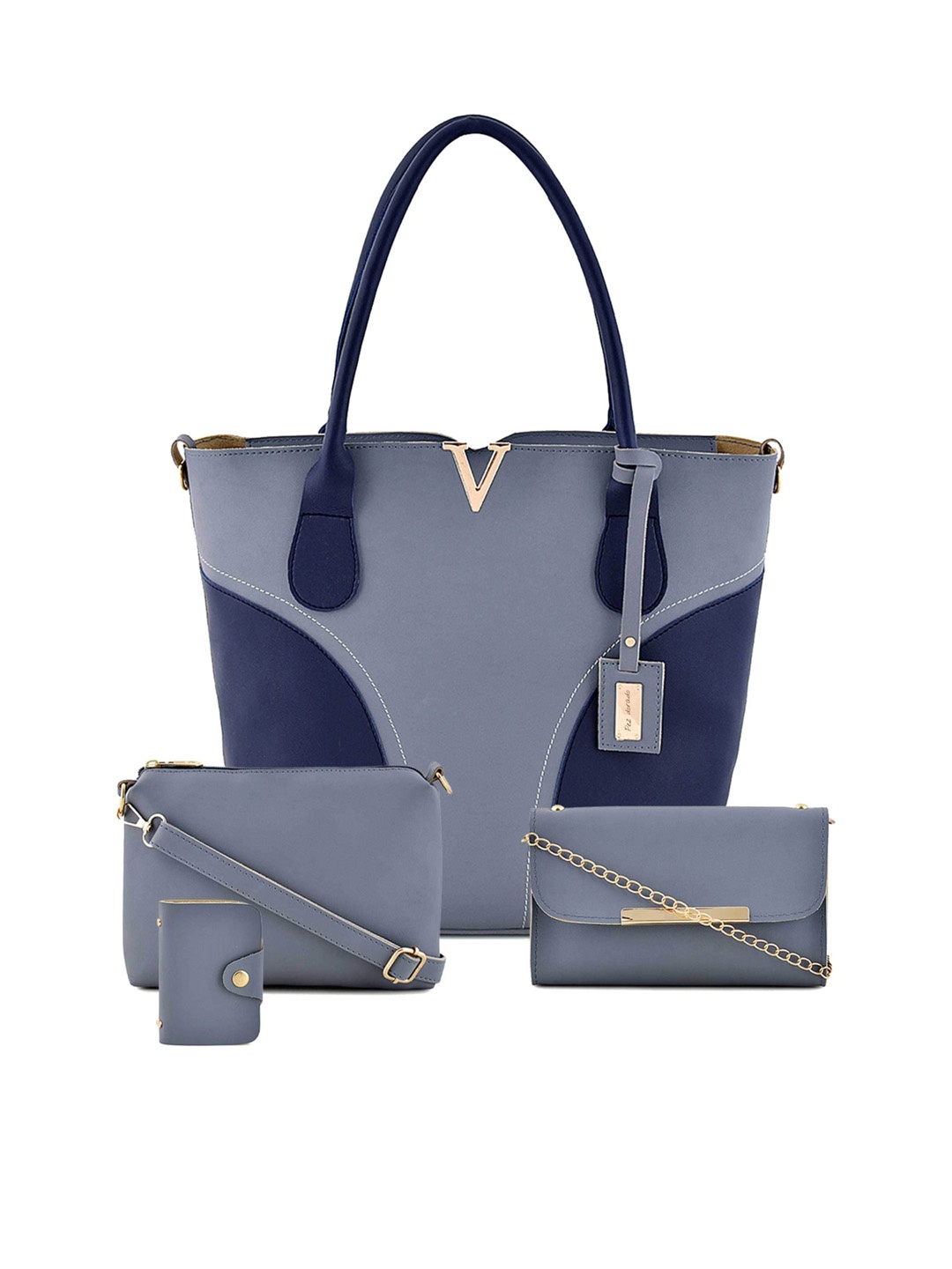 

Pez dorado Set Of 4 Blue Colourblocked Structured Handheld Bags