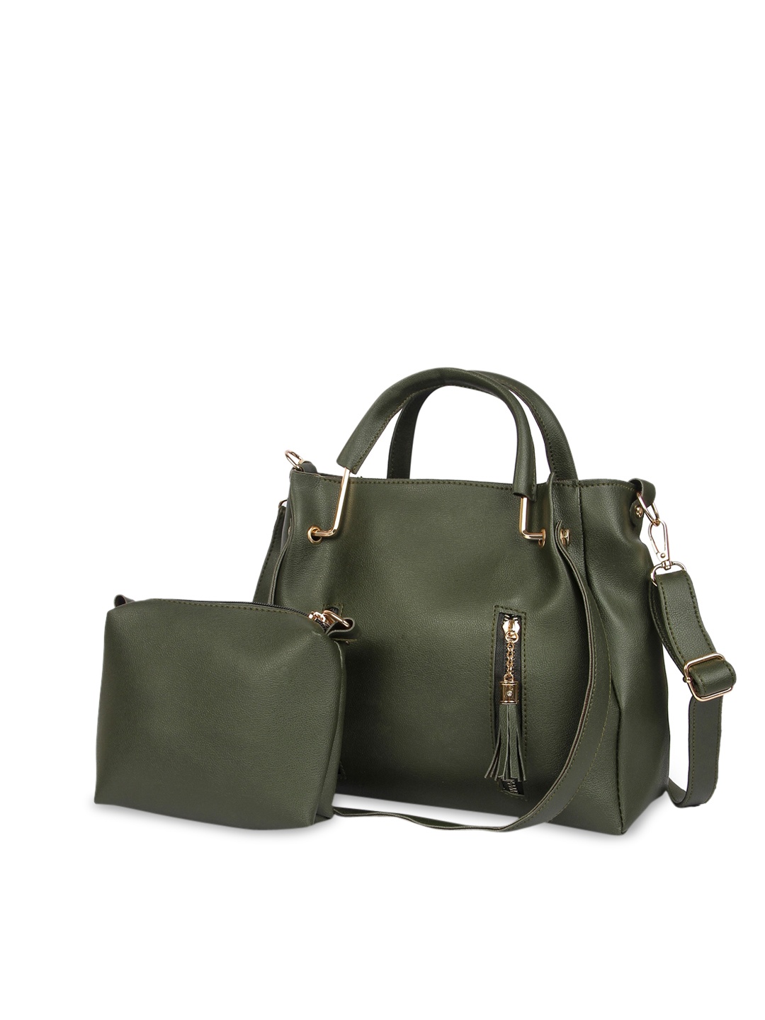 

Pez dorado Green Shopper Handheld Bag with Tasselled With Pouch