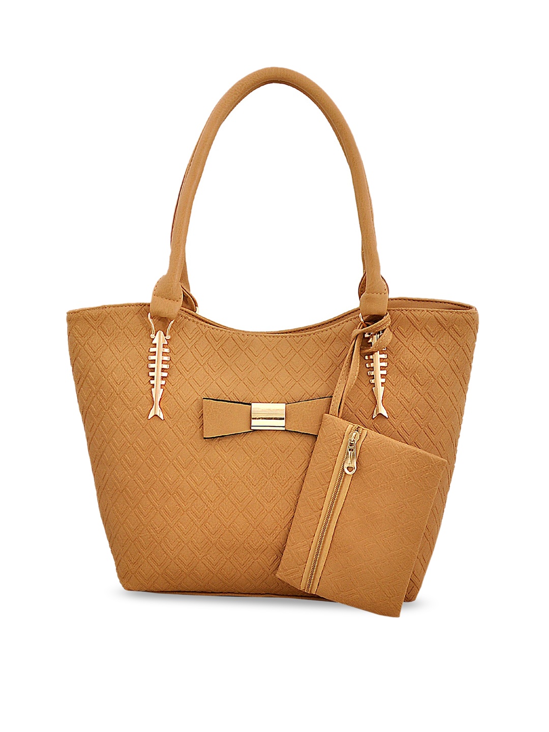 

Pez dorado Tan Structured Handheld Bag with Bow Detail