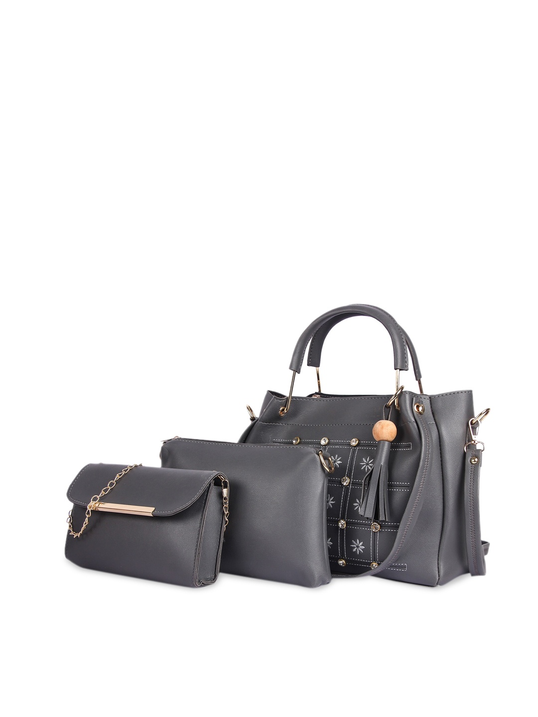 

Pez dorado Grey Structured Handheld Bag with Tasselled