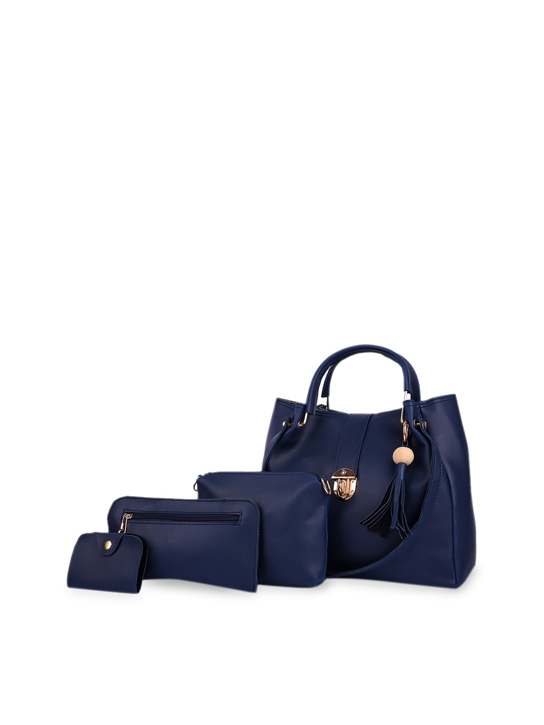 

Pez dorado Blue Textured Structured Handheld Bag with Tasselled