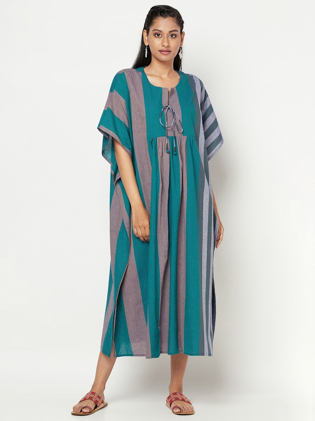 

Fabindia Blue Striped Kaftan Nightdress