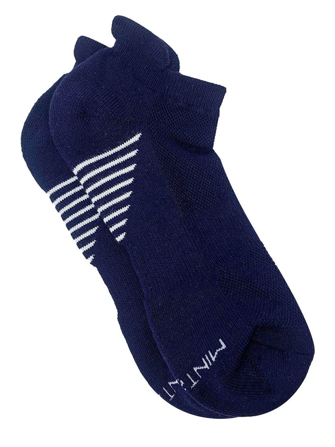 

Mint & Oak Men Navy Blue & White Striped Moisture Wicking amboo Ankle Length Socks