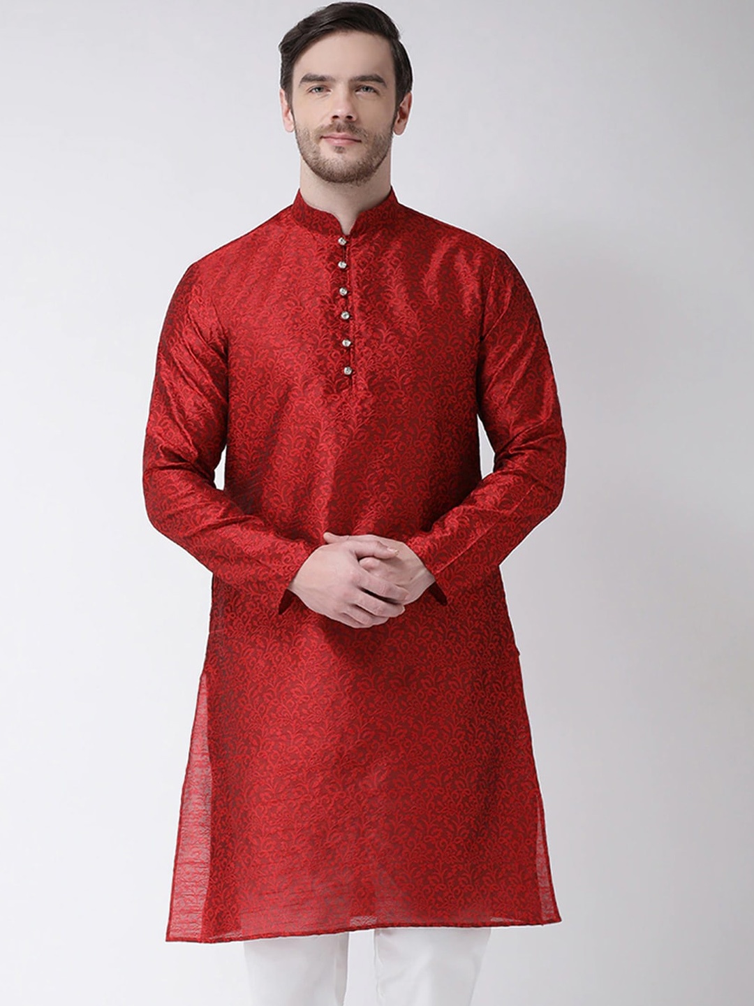 

SG LEMAN Men Maroon Jacquard Kurta