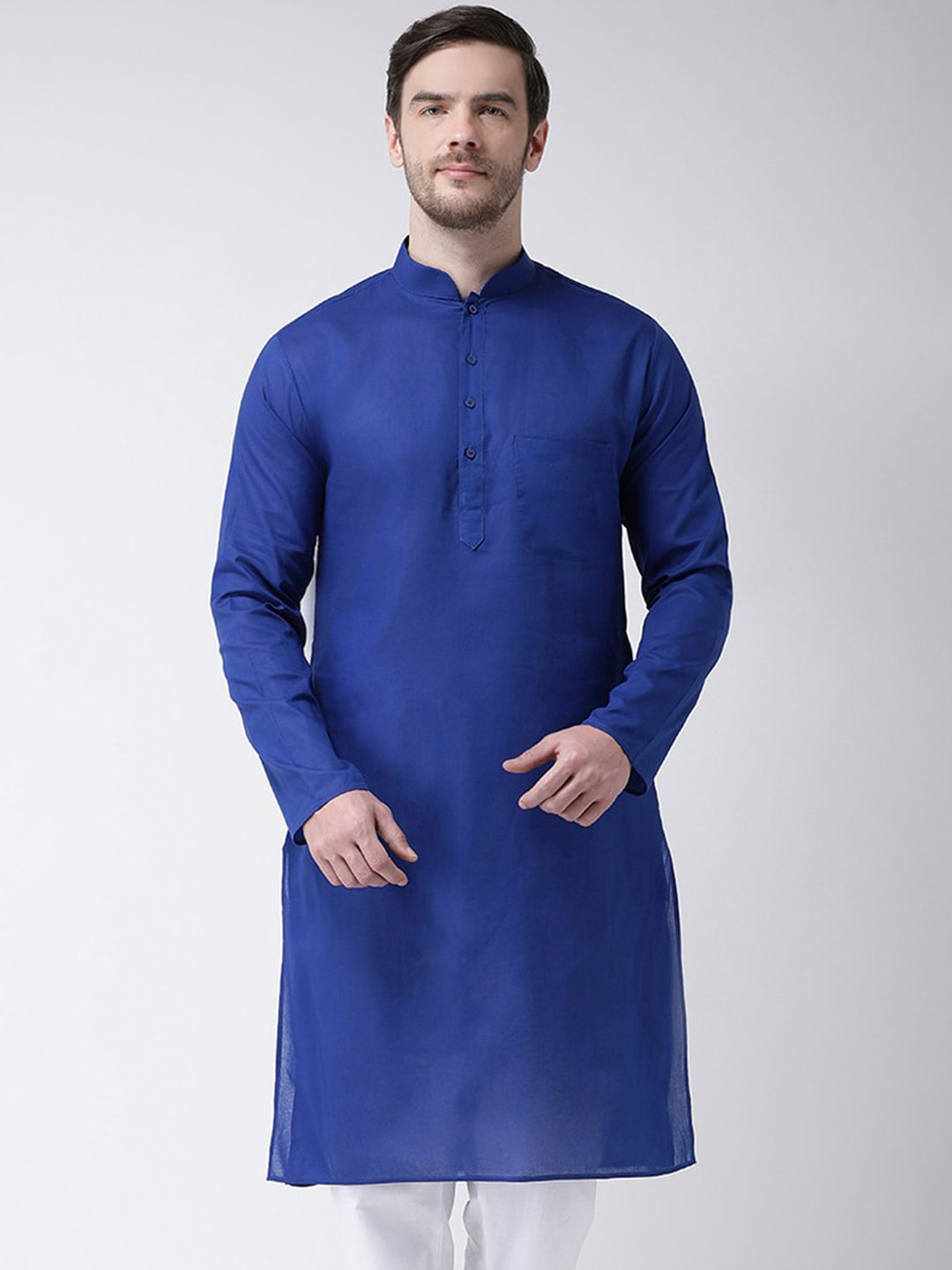 

SG LEMAN Men Blue Cold-Shoulder Sleeves Thread Work Kurta