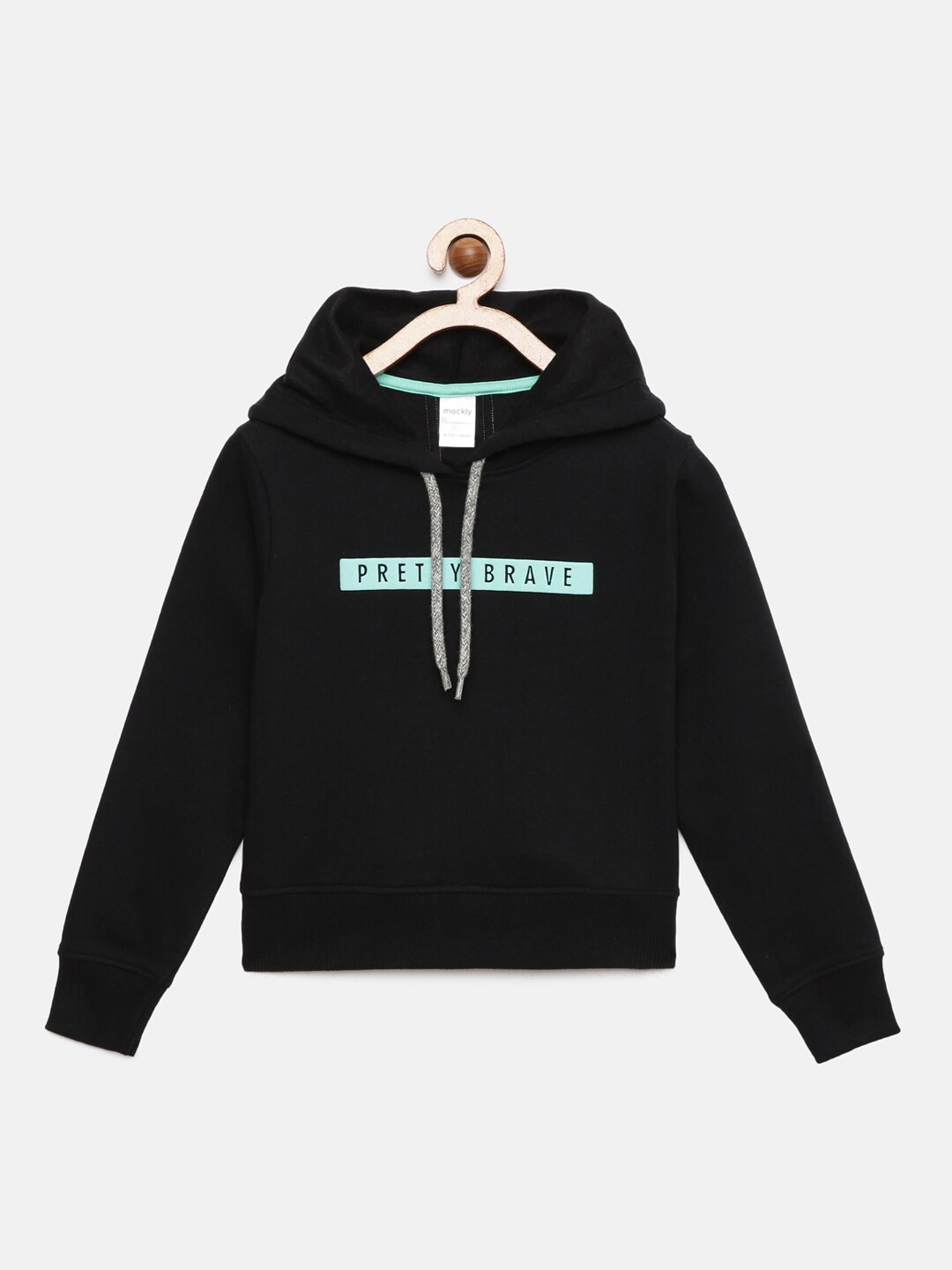 

mackly Girls Black Printed Hooded Sweatshirt