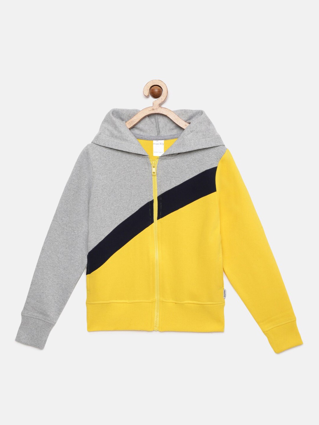 

mackly Girls Yellow & Grey Colourblocked Hooded Cotton Blend Sweatshirt